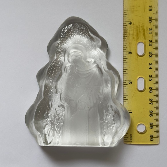 St. Joseph and Baby Jesus 4" Clear Glass Frosted Embossed Religious Paperweight - Picture 6 of 6